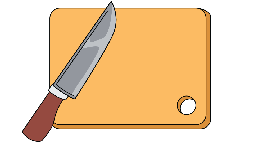 knife and cutting board